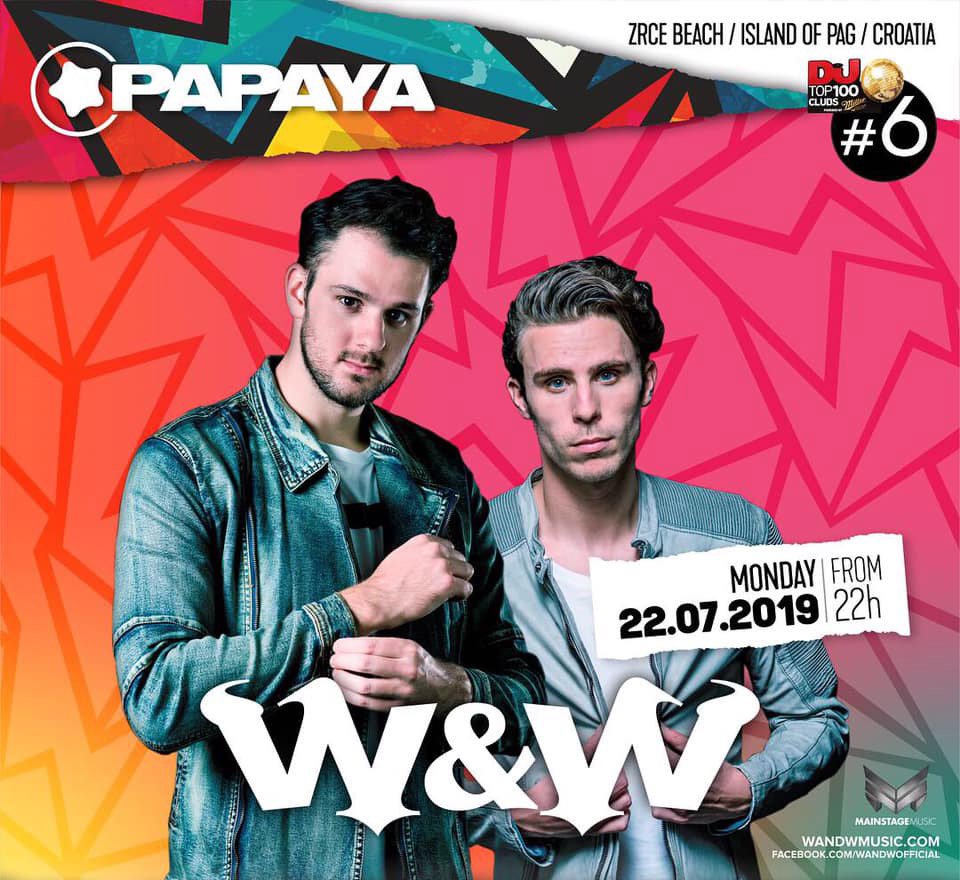 W&W 22 JUL 2019 Papaya club, Zrce beach, Island of Pag